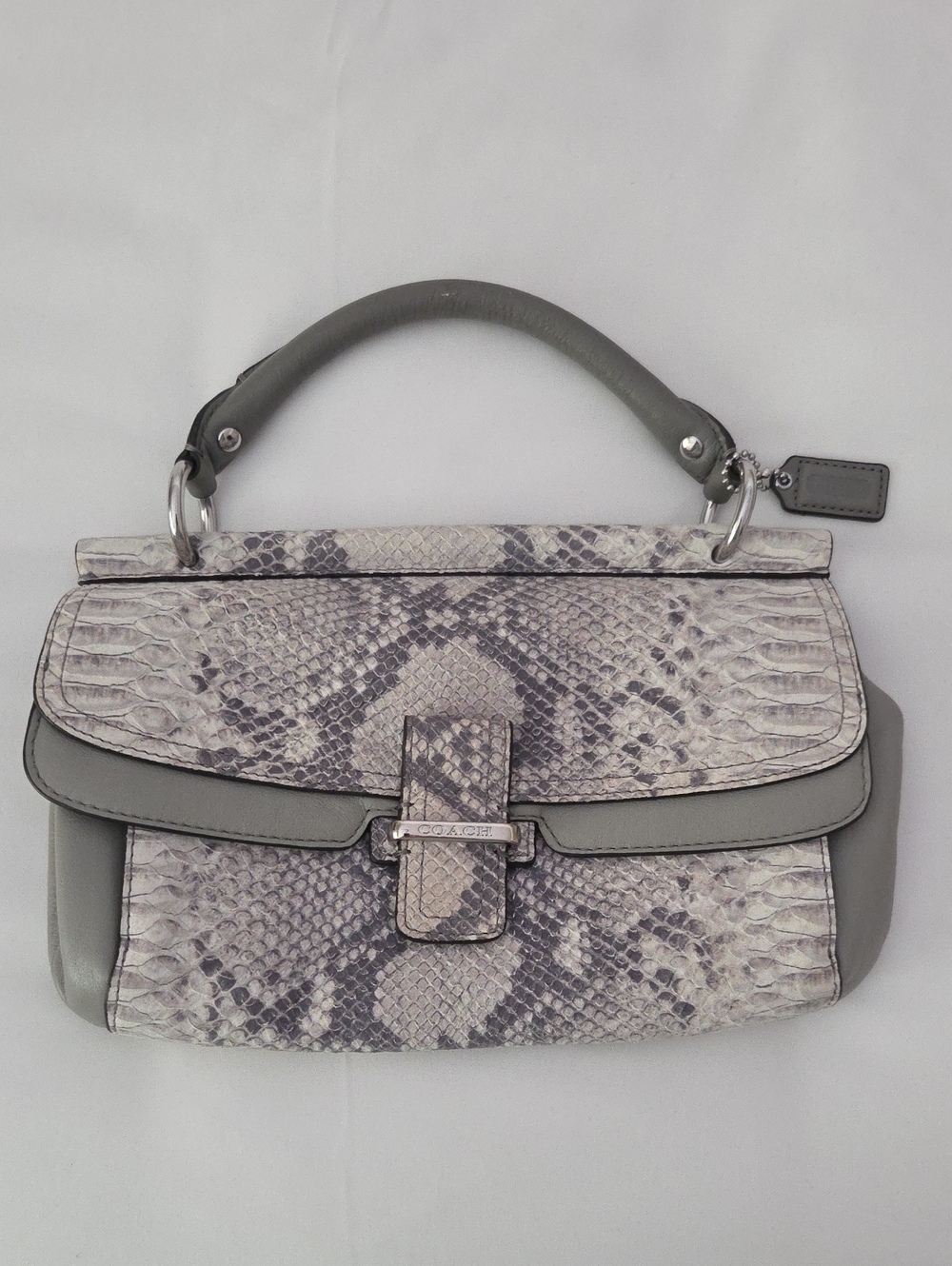 Gray Python-Print Top Handle Bag